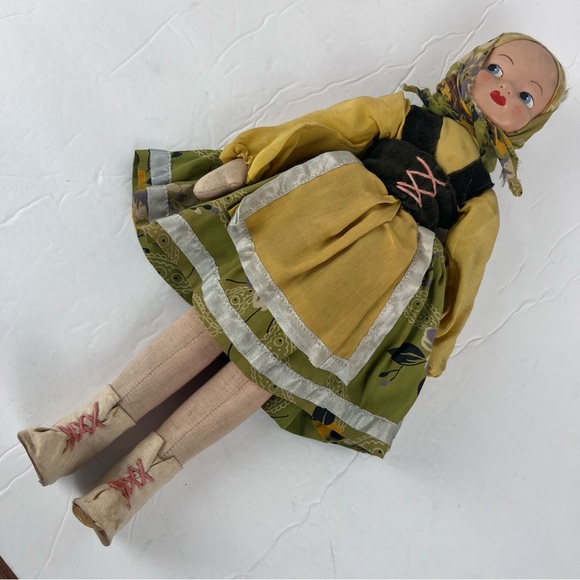 Vintage German celluloid doll-cotton dress-apron - Picture 4 of 13